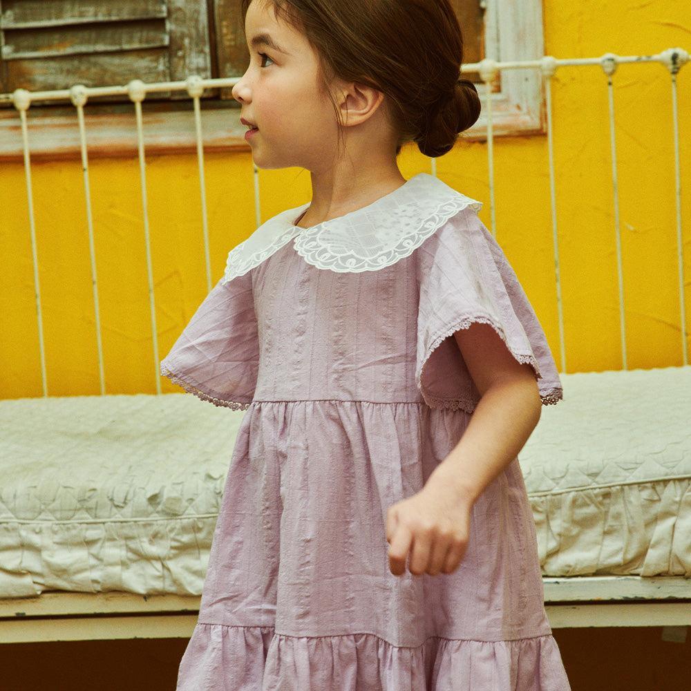 Laura Wide Lace Collar Relaxed Fit Ruffle Dress-Dress - Kids-ToTo Heros-