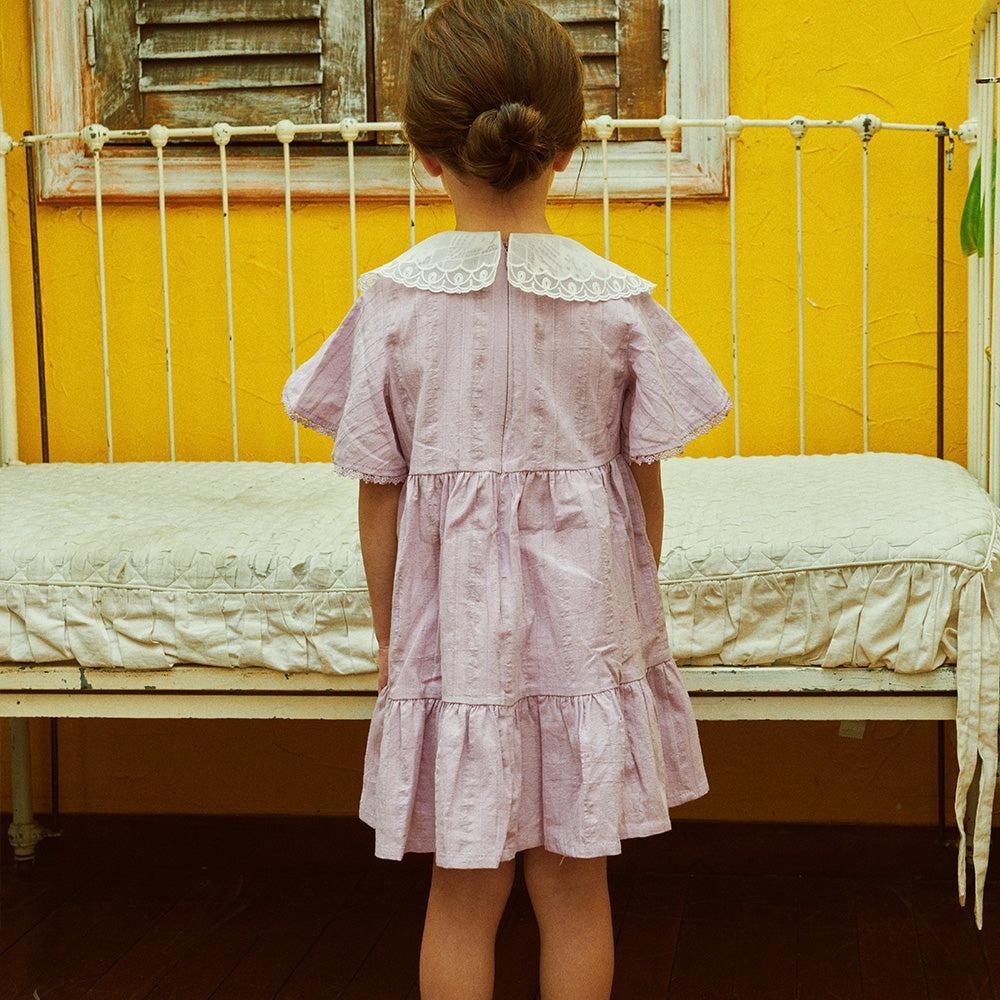 Laura Wide Lace Collar Relaxed Fit Ruffle Dress-Dress - Kids-ToTo Heros-
