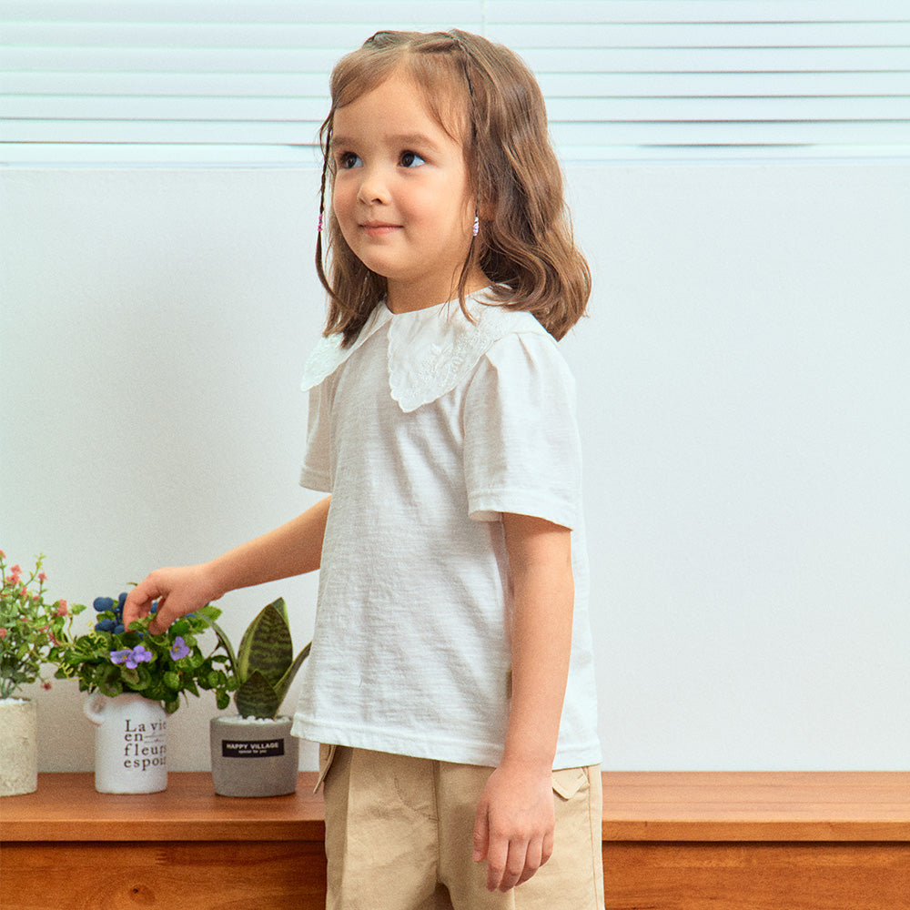 Linda Lace Wide Collar Short Sleeve T-Shirt-T-Shirt - Kids-ToTo Heros-