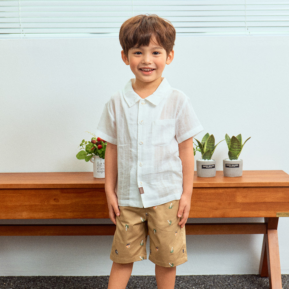 Louis Stripe Textured Collared Short Sleeve Summer Shirt-Button Down Shirt - Kids-ToTo Heros-
