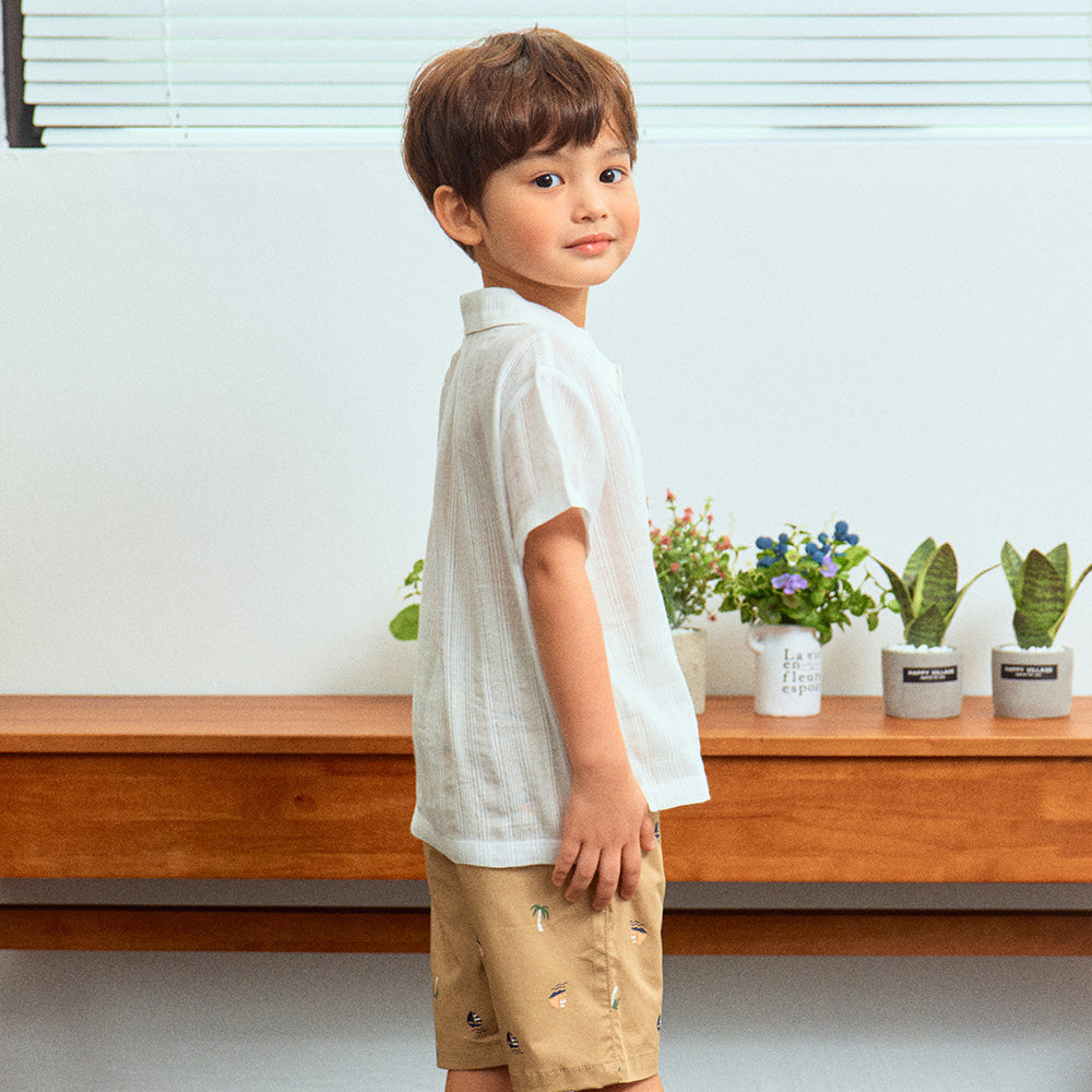 Louis Stripe Textured Collared Short Sleeve Summer Shirt-Button Down Shirt - Kids-ToTo Heros-