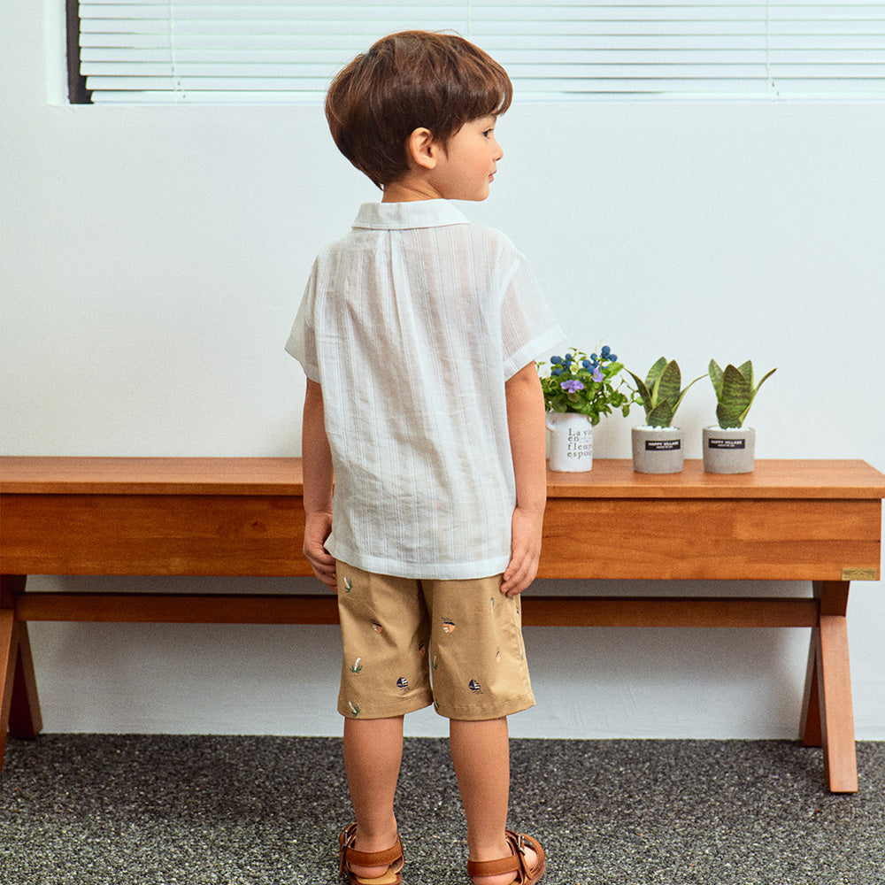 Louis Stripe Textured Collared Short Sleeve Summer Shirt-Button Down Shirt - Kids-ToTo Heros-
