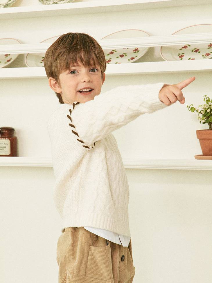Max Braided Shoulder Cable Knit Sweater-Knit Sweater - Kids-ToTo Heros-ToTo Heros l Premium Children's Clothing