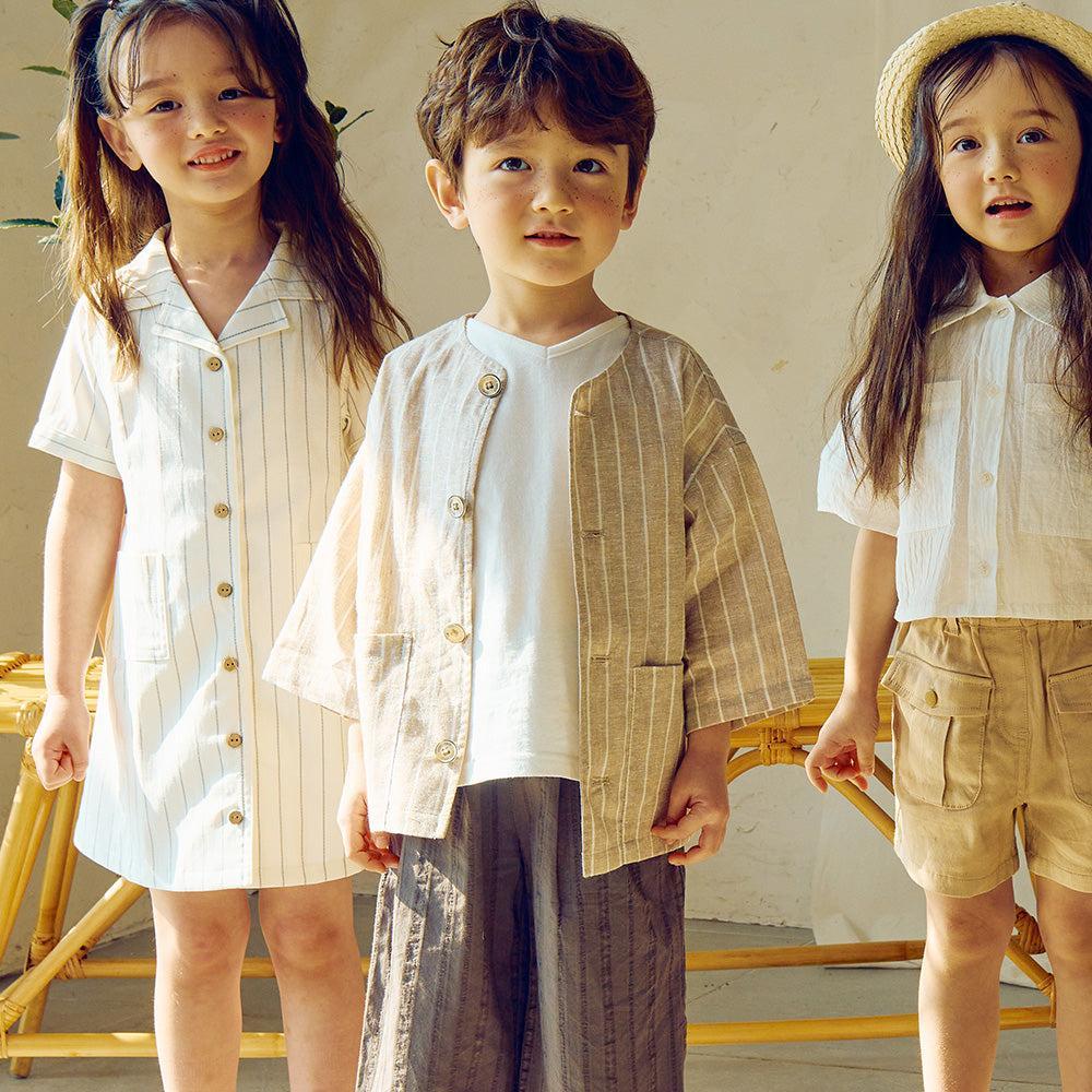 Max Linen Blend Stripe Button Down Shirt-Button Down Shirt - Kids-ToTo Heros-