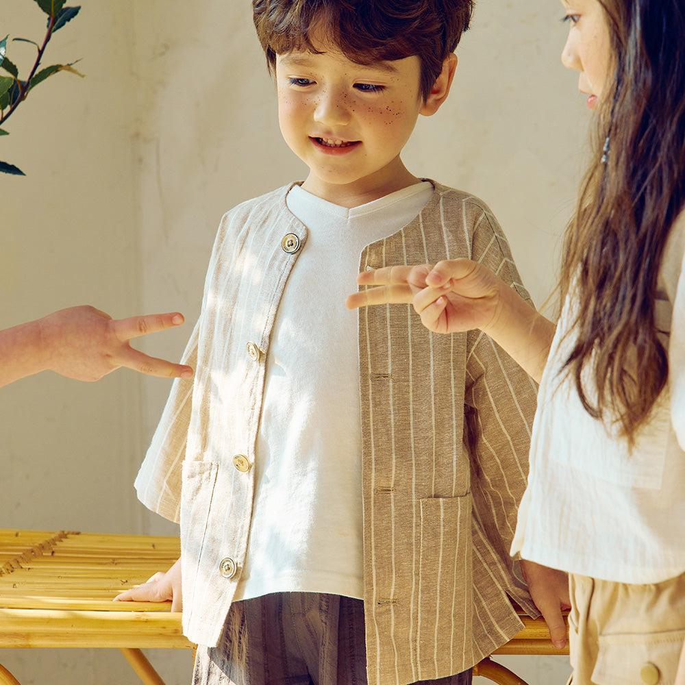 Max Linen Blend Stripe Button Down Shirt-Button Down Shirt - Kids-ToTo Heros-