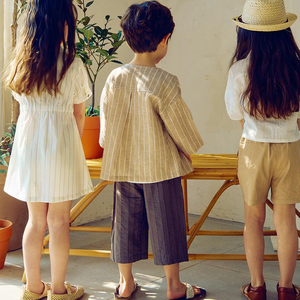 Max Linen Blend Stripe Button Down Shirt-Button Down Shirt - Kids-ToTo Heros-