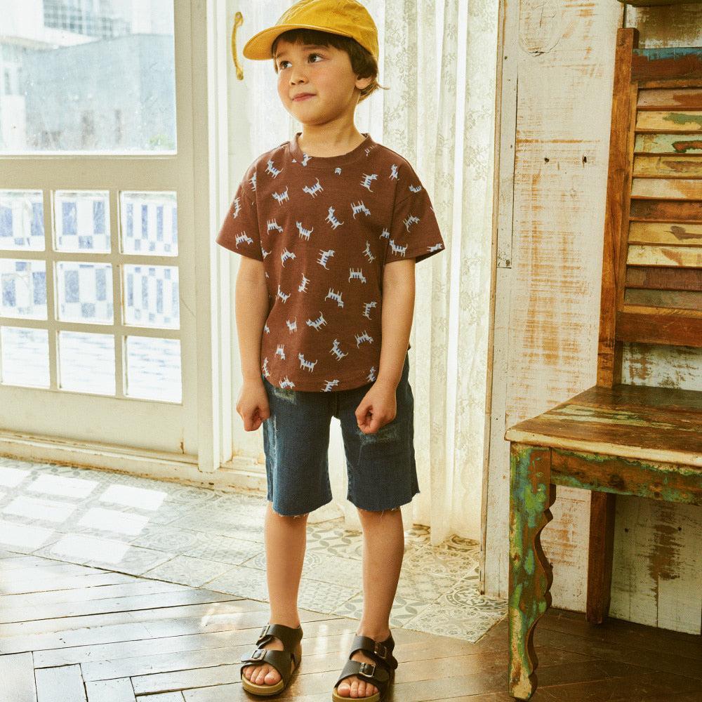 Miles Stretchy Pull-On Raw Hem Straight Bermuda Denim Shorts-Jeans - Kids-ToTo Heros-