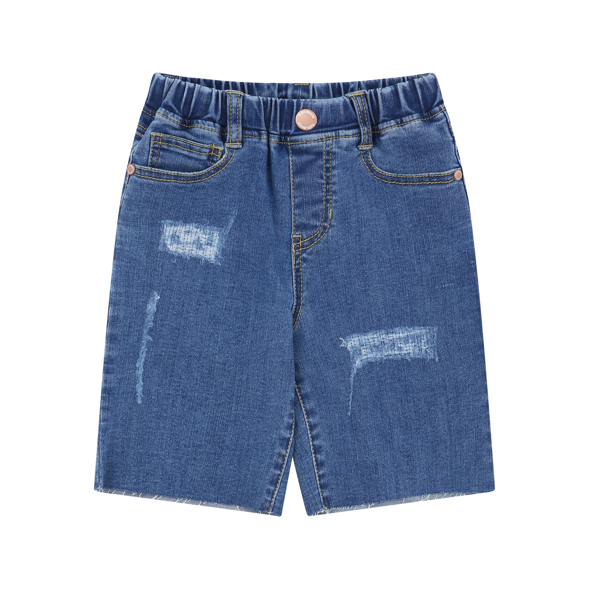Miles Stretchy Pull-On Raw Hem Straight Bermuda Denim Shorts-Jeans - Kids-ToTo Heros-