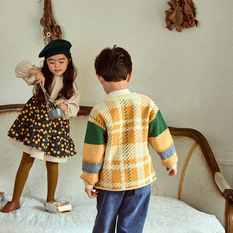 Multi-Colorblock Checkered Knit Cardigan-Cardigan - Kids-ToTo Heros-ToTo Heros l Premium Children's Clothing
