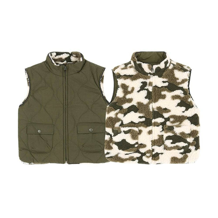 New Lottie Quilted & Fleeced Reversible Vest-Outerwear Vest - Kids-ToTo Heros-Khaki-XXS-ToTo Heros l Premium Children's Clothing