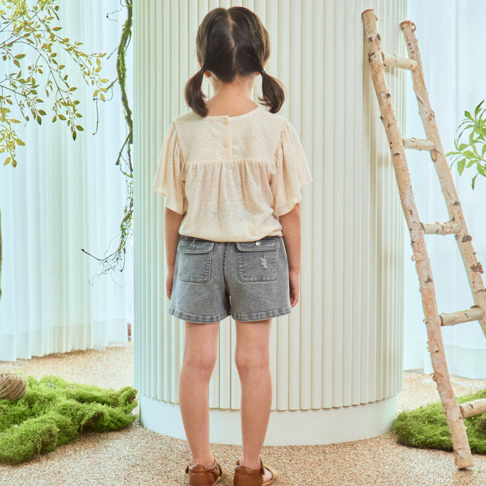 Nina Washed Black Pull-On Summer Denim Shorts-Shorts - Kids-ToTo Heros-