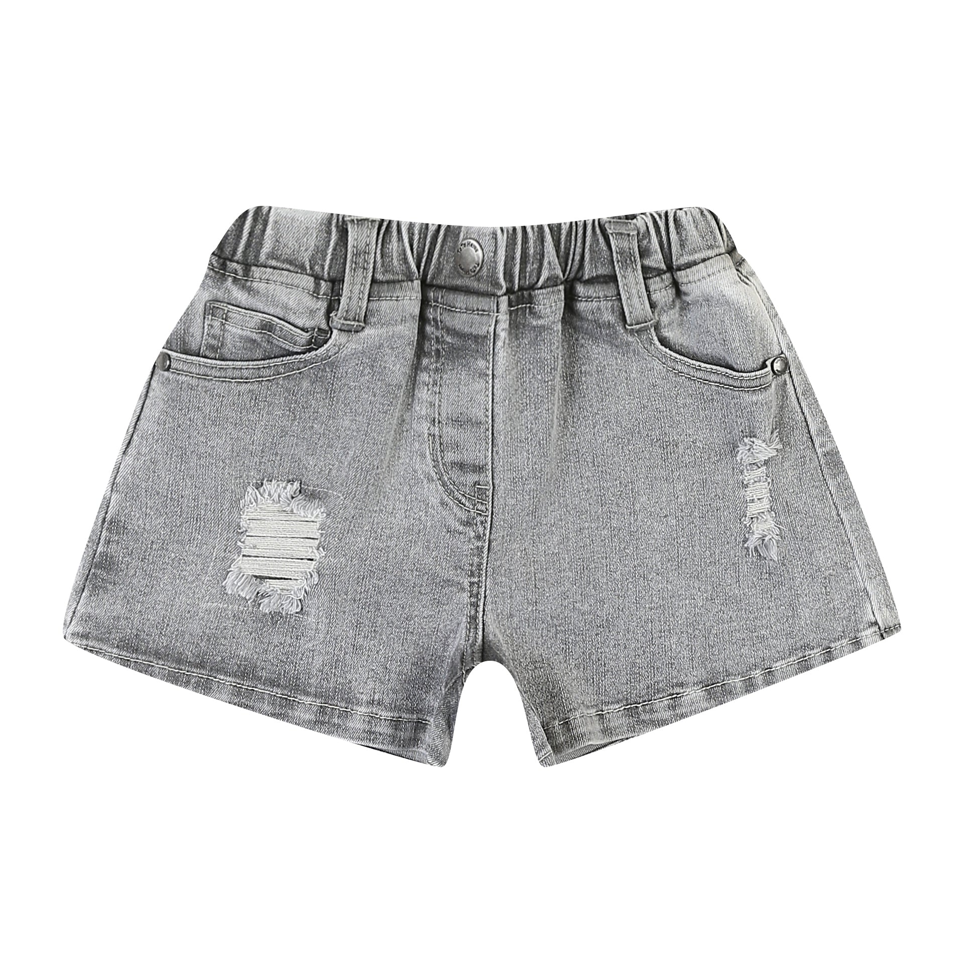 Nina Washed Black Pull-On Summer Denim Shorts-Shorts - Kids-ToTo Heros-