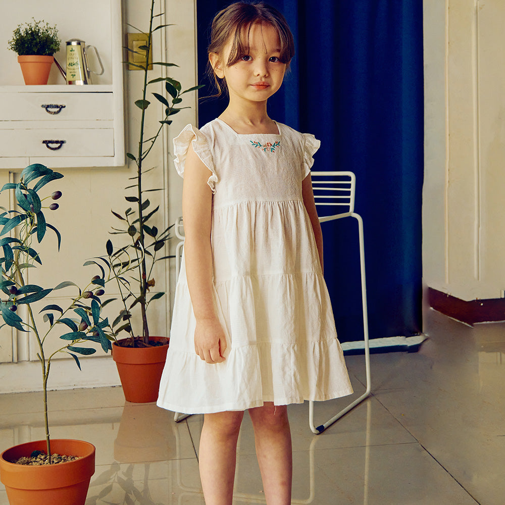 Paige Square Neck Floral Embroidery Angel Ruffle Sleeve Summer Dress-Dress - Kids-ToTo Heros-
