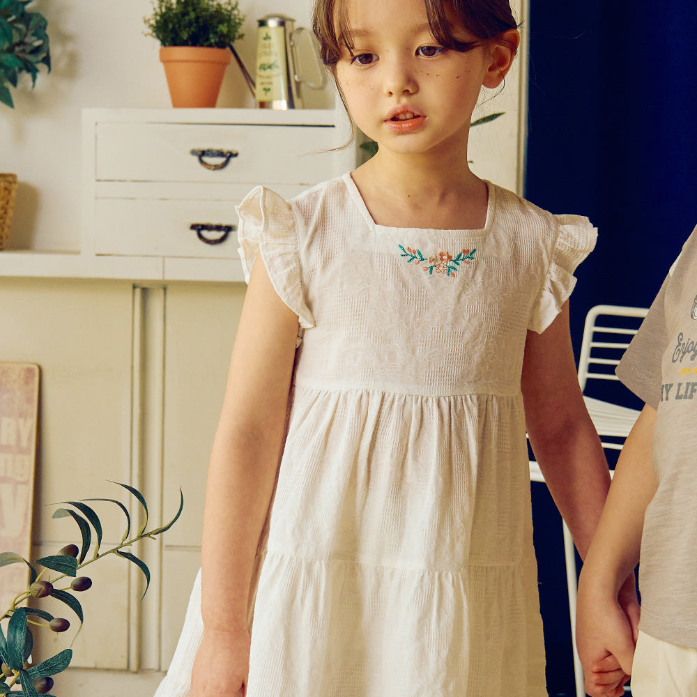 Paige Square Neck Floral Embroidery Angel Ruffle Sleeve Summer Dress-Dress - Kids-ToTo Heros-