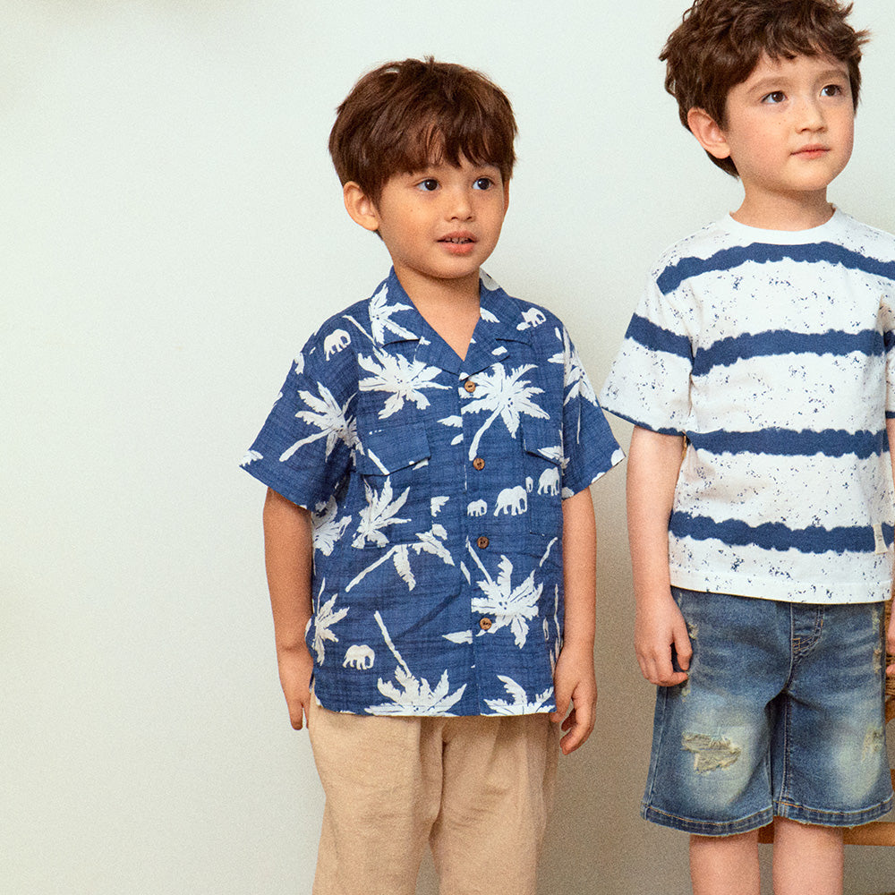 Palm Tree Graphic Print Collared Summer Vacation Shirt-Button Down Shirt - Kids-ToTo Heros-