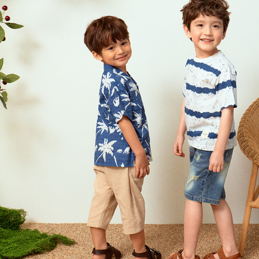 Palm Tree Graphic Print Collared Summer Vacation Shirt-Button Down Shirt - Kids-ToTo Heros-