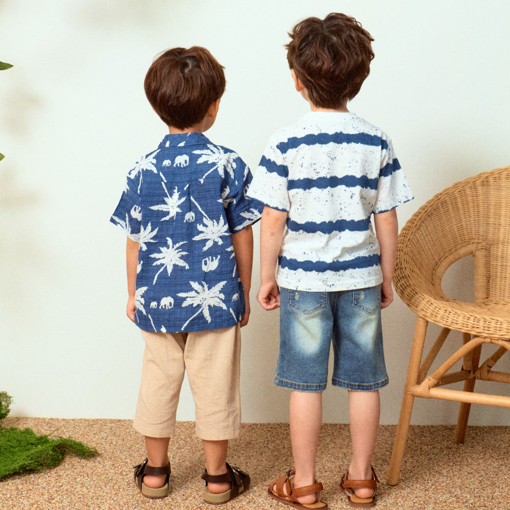 Palm Tree Graphic Print Collared Summer Vacation Shirt-Button Down Shirt - Kids-ToTo Heros-