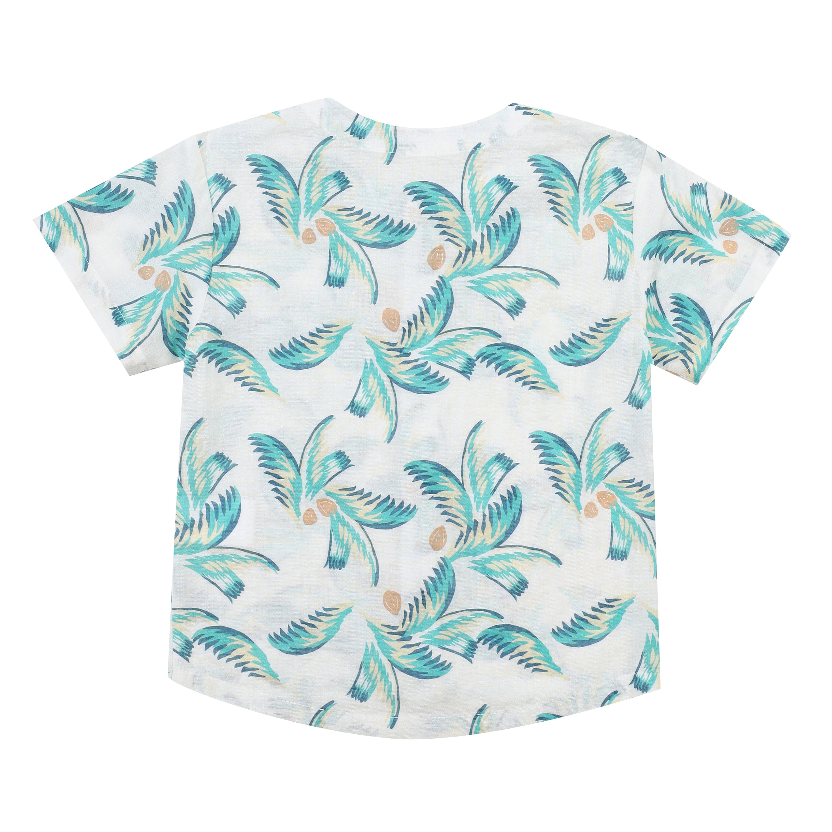 Palm Tree Graphic Print Round Neck Summer Vacation Shirt-Button Down Shirt - Kids-ToTo Heros-