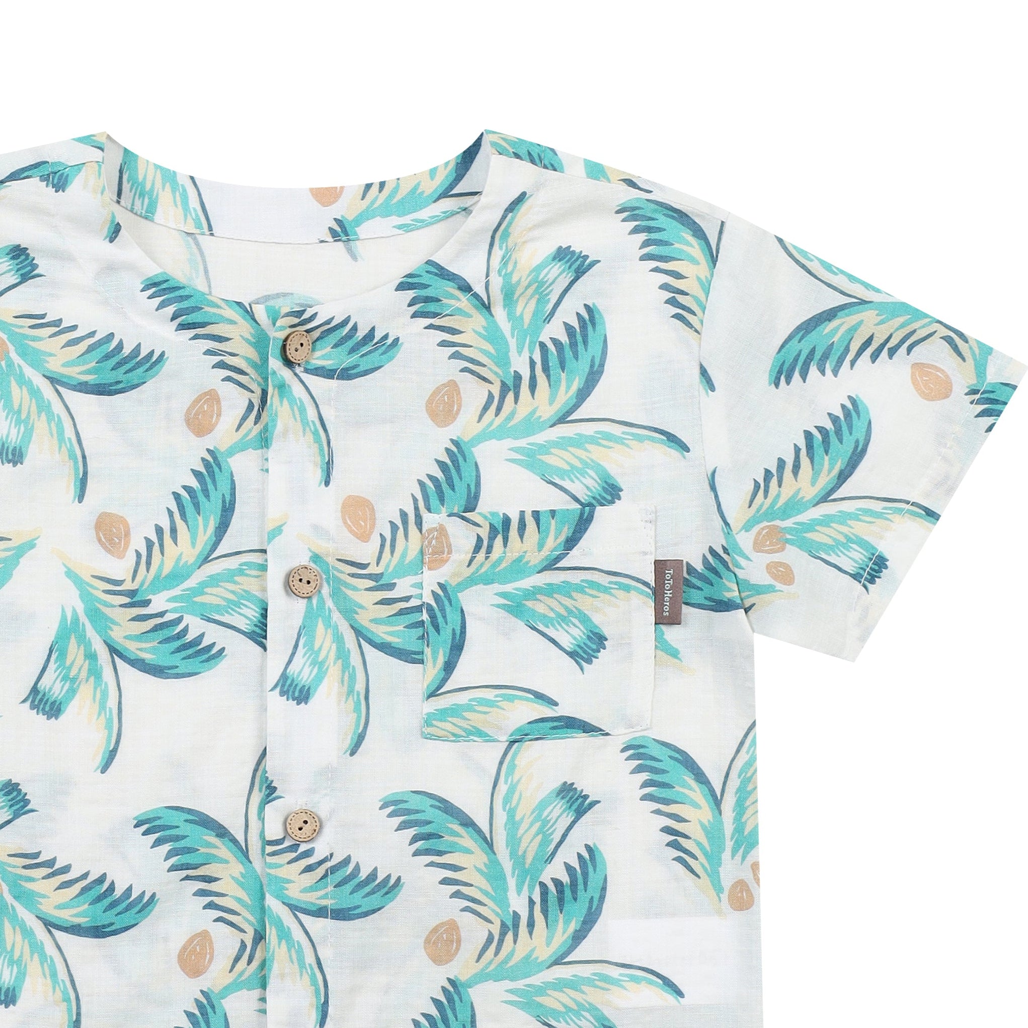 Palm Tree Graphic Print Round Neck Summer Vacation Shirt-Button Down Shirt - Kids-ToTo Heros-