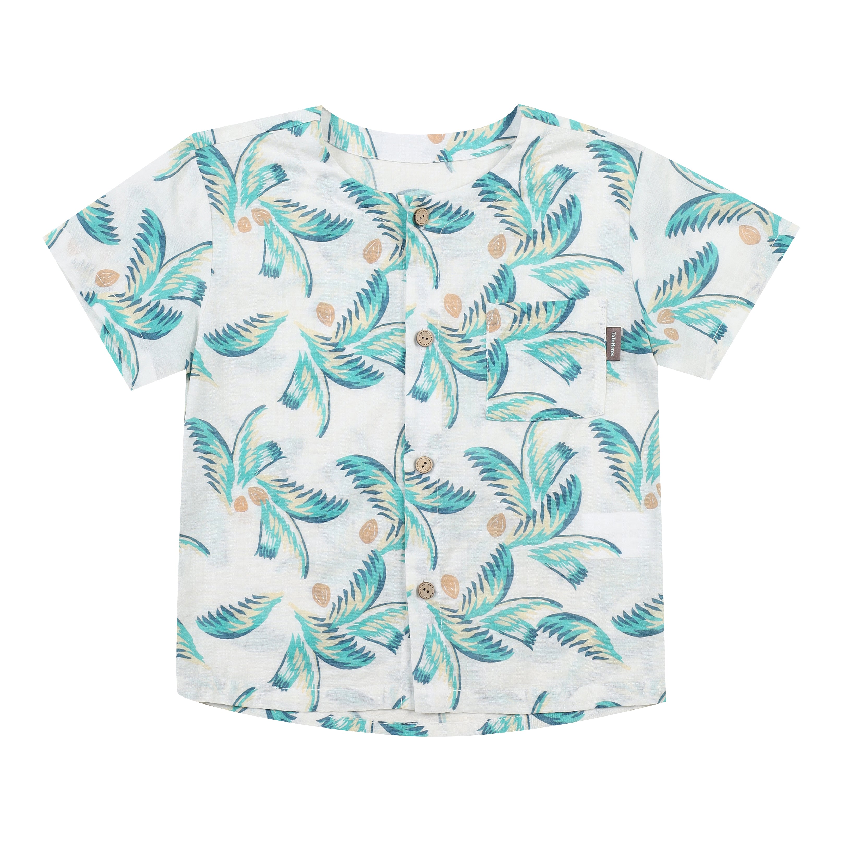 Palm Tree Graphic Print Round Neck Summer Vacation Shirt-Button Down Shirt - Kids-ToTo Heros-