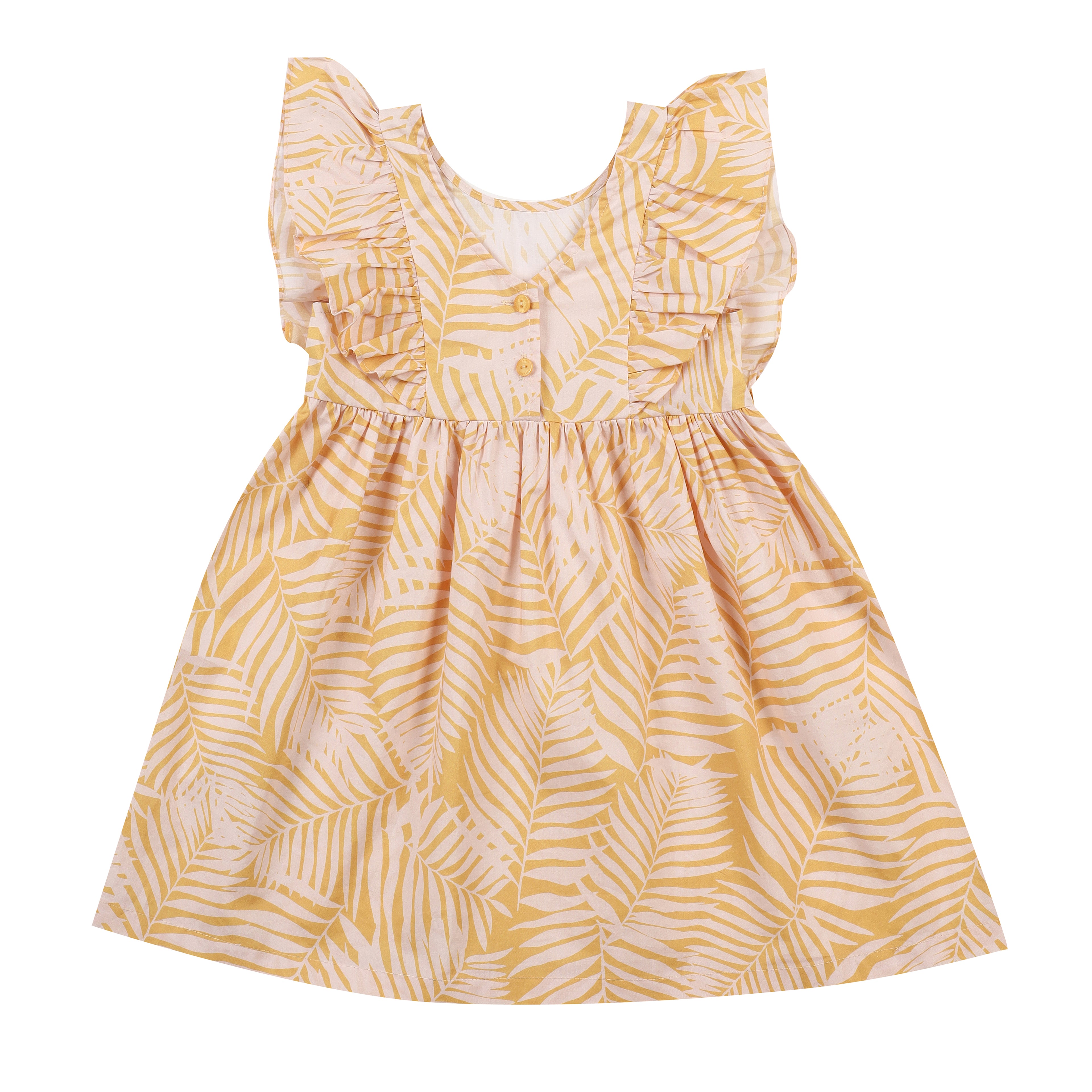 Palm Tree Leaf Graphic Print Ruffled Angel Sleeve Summer Vacation Dress-Dress - Kids-ToTo Heros-