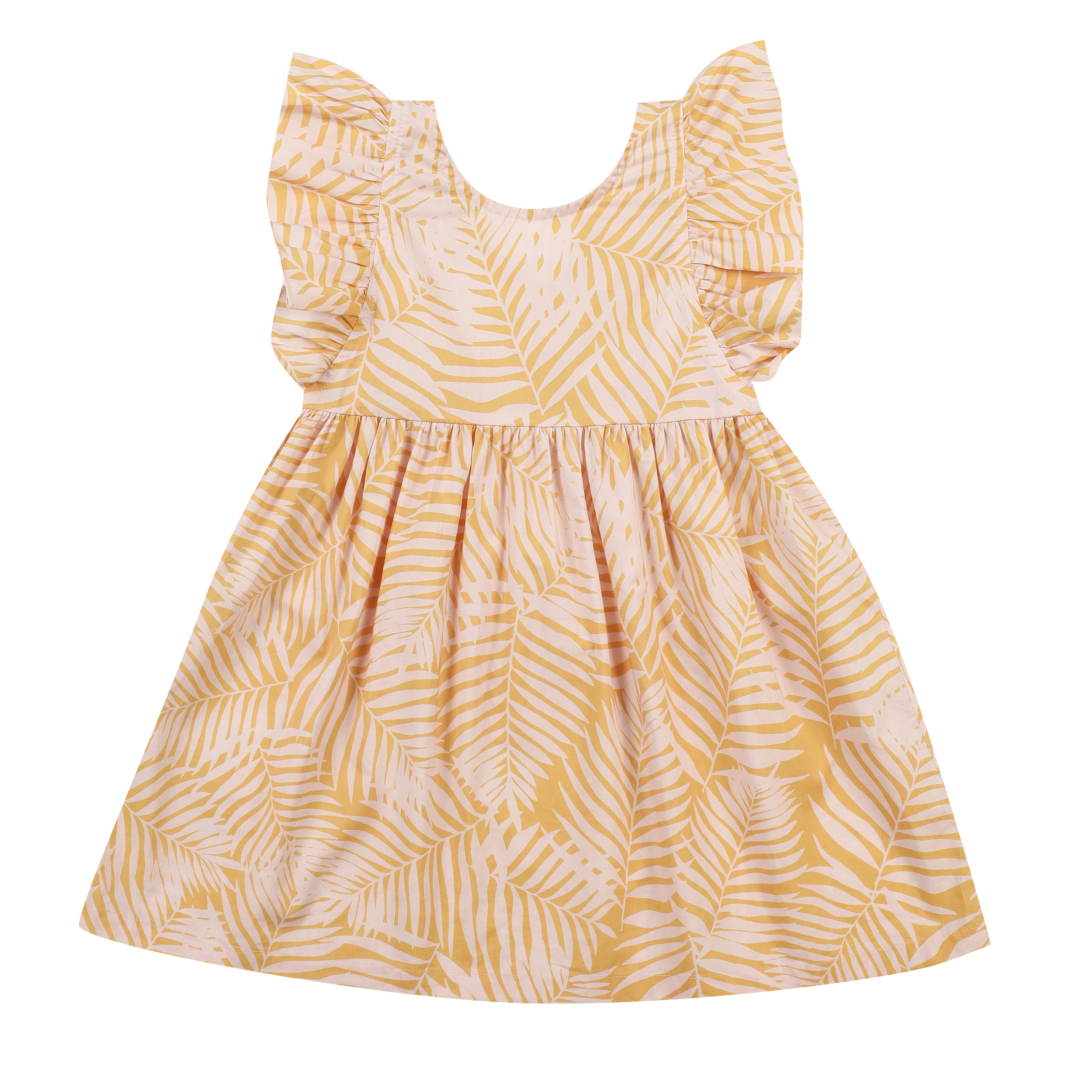 Palm Tree Leaf Graphic Print Ruffled Angel Sleeve Summer Vacation Dress-Dress - Kids-ToTo Heros-