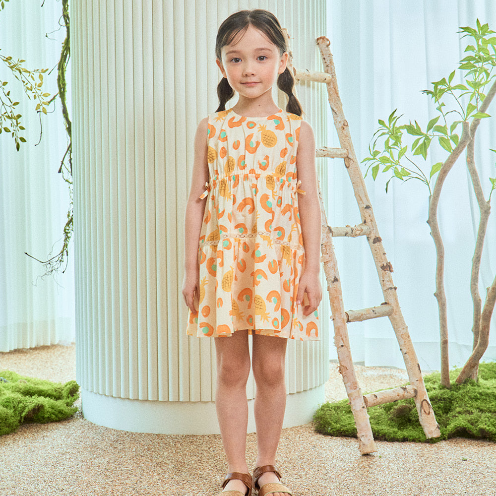 Pineapple Graphic Print Tiered Summer Vacation Dress-Dress - Kids-ToTo Heros-