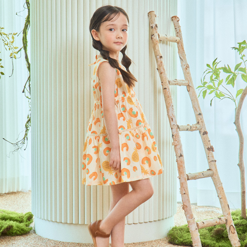 Pineapple Graphic Print Tiered Summer Vacation Dress-Dress - Kids-ToTo Heros-