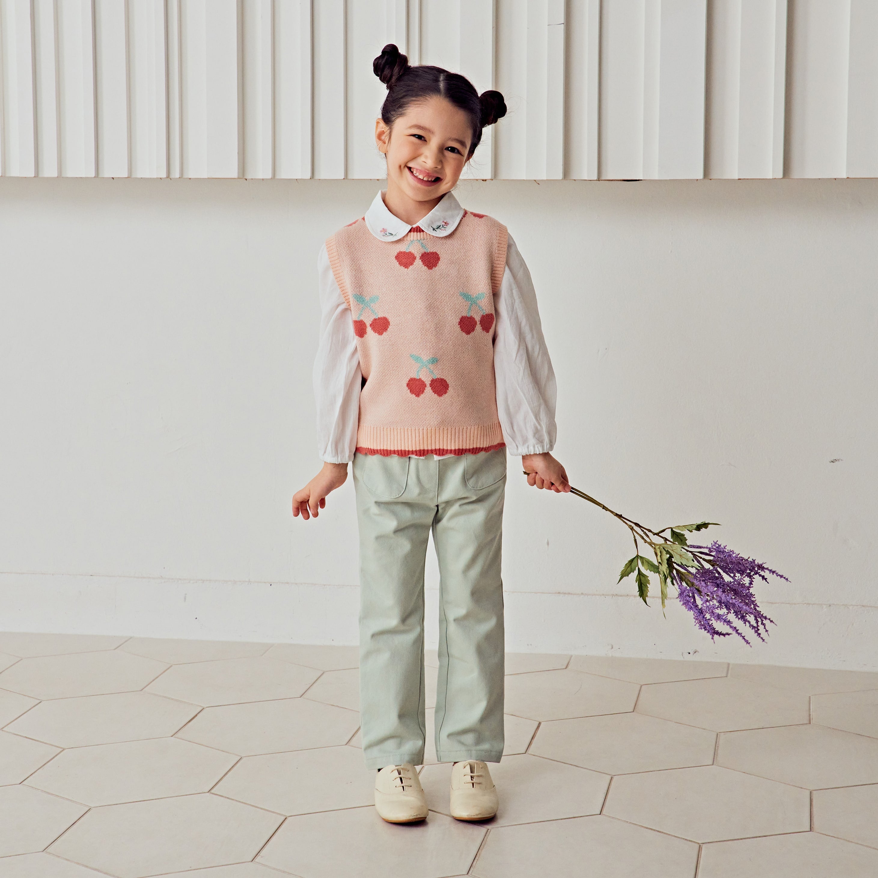 Rachel Scallop Trim Cherry Sweater Vest-Sweater Vest - Kids-ToTo Heros-ToTo Heros l Premium Children's Clothing