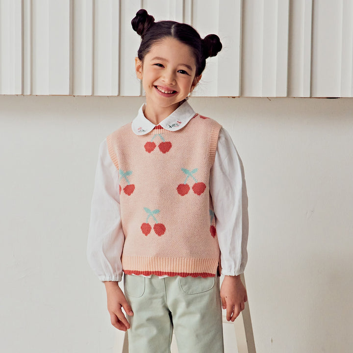 Rachel Scallop Trim Cherry Sweater Vest-Sweater Vest - Kids-ToTo Heros-ToTo Heros l Premium Children's Clothing