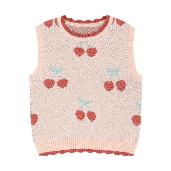 Rachel Scallop Trim Cherry Sweater Vest-Sweater Vest - Kids-ToTo Heros-ToTo Heros l Premium Children's Clothing