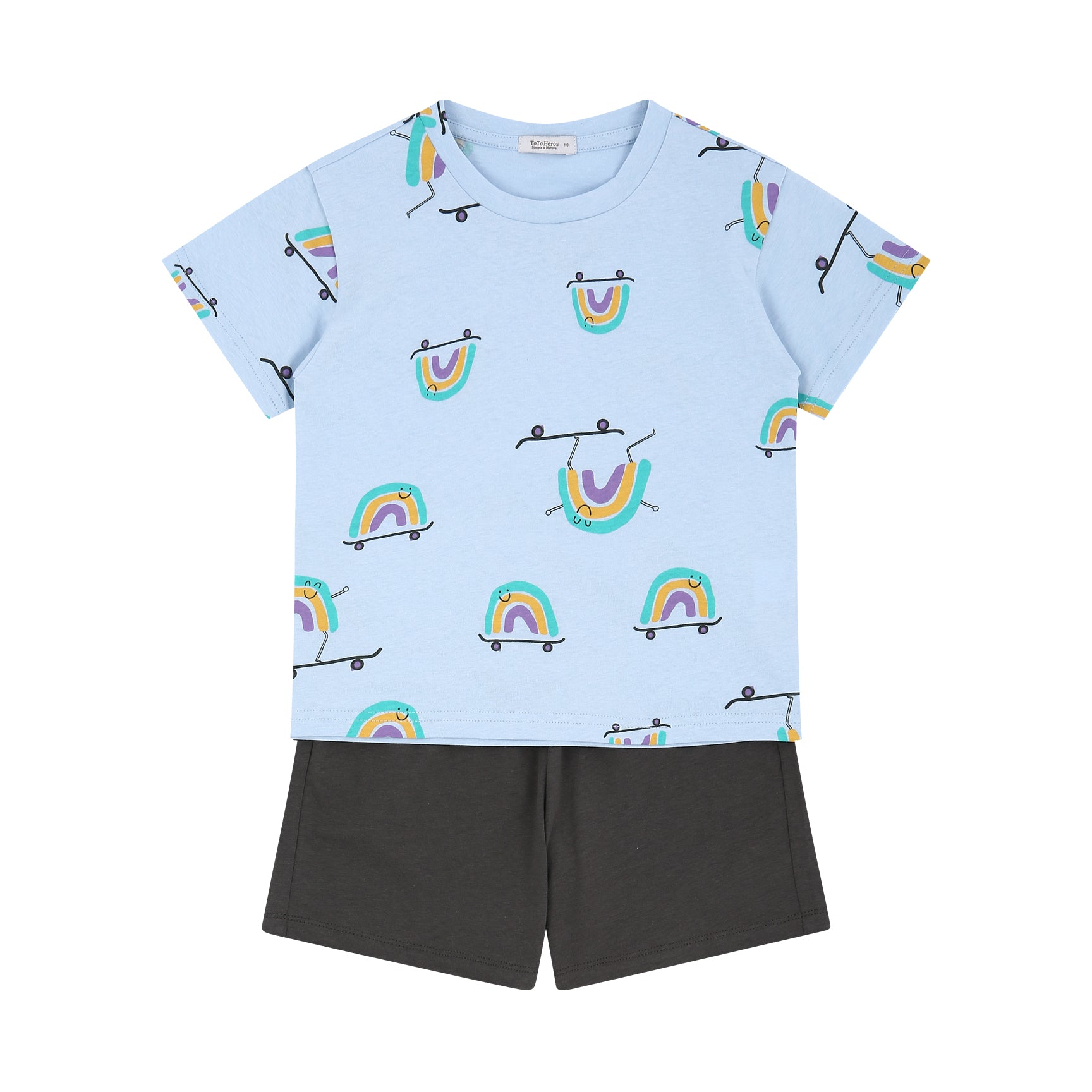 Rainbow Print T-Shirt & Solid Shorts Set-Top & Skirt Set - Kids-ToTo Heros-Blue-XXS-