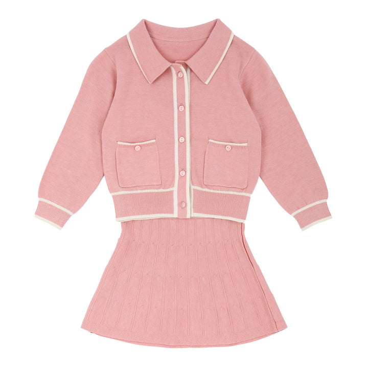 Reina Pink Collared Sweater Top & Skirt Set-Top & Skirt Set - Kids-ToTo Heros-ToTo Heros l Premium Children's Clothing