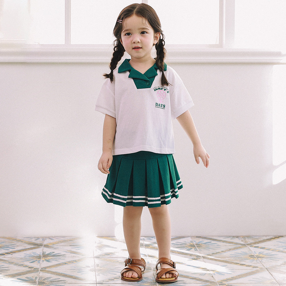 Riah Piqué Polo Shirt & Pleated Striped Skirt Shorts Set-Top & Skirt Set - Kids-ToTo Heros-