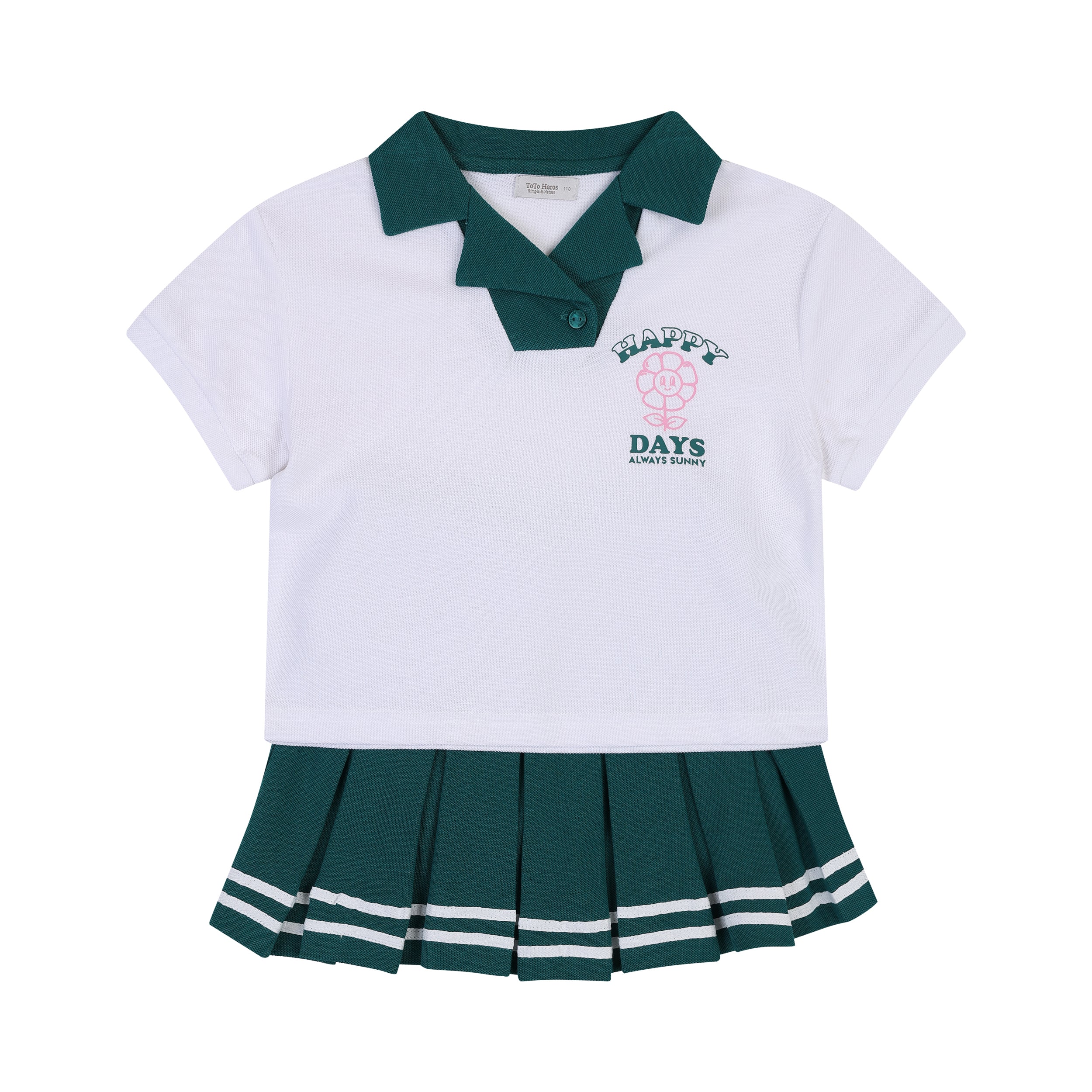 Riah Piqué Polo Shirt & Pleated Striped Skirt Shorts Set-Top & Skirt Set - Kids-ToTo Heros-