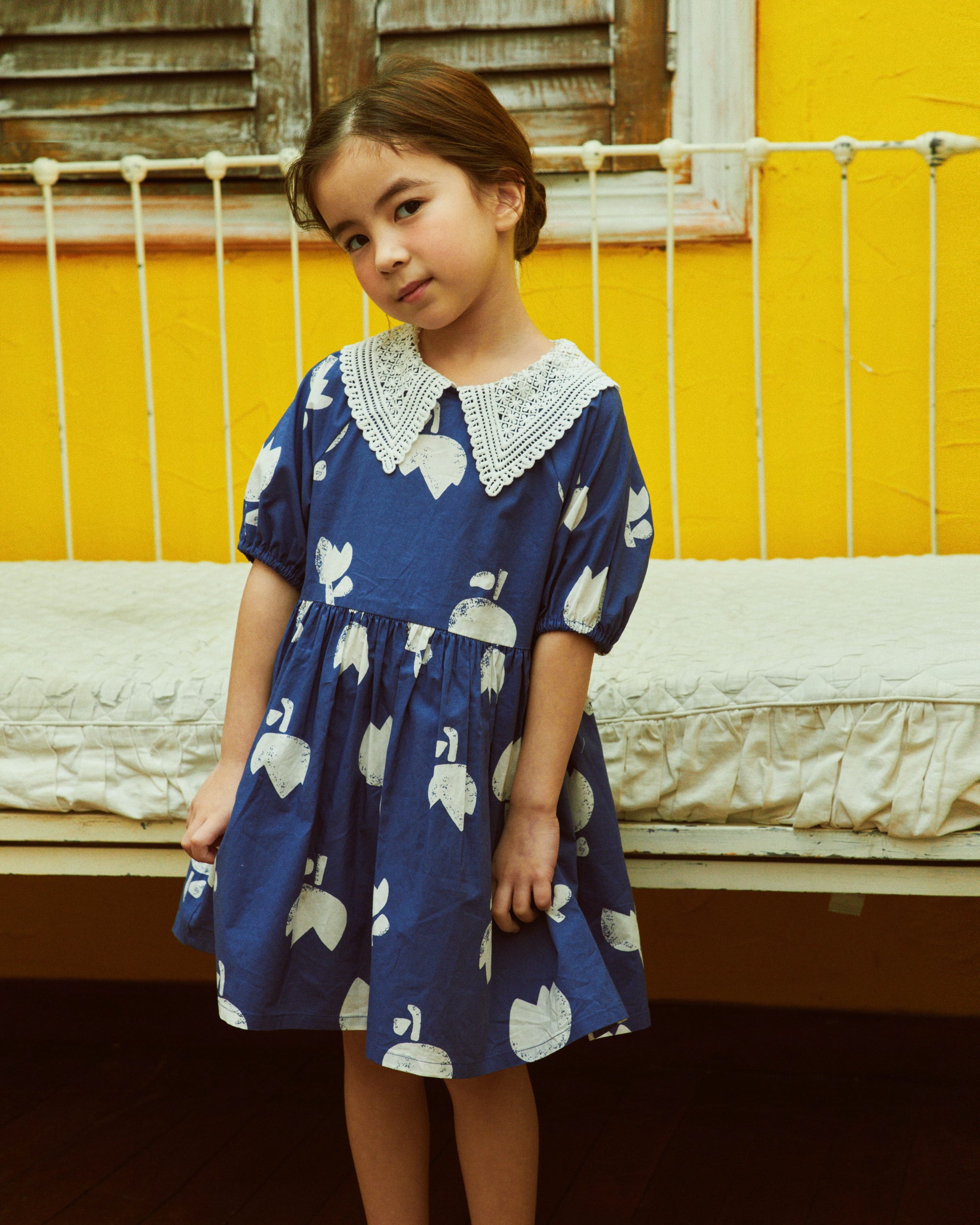 Rosa Lace-Collar Tulip-Print Dress-Dress - Kids-ToTo Heros-
