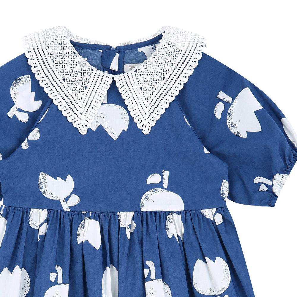 Rosa Lace-Collar Tulip-Print Dress-Dress - Kids-ToTo Heros-