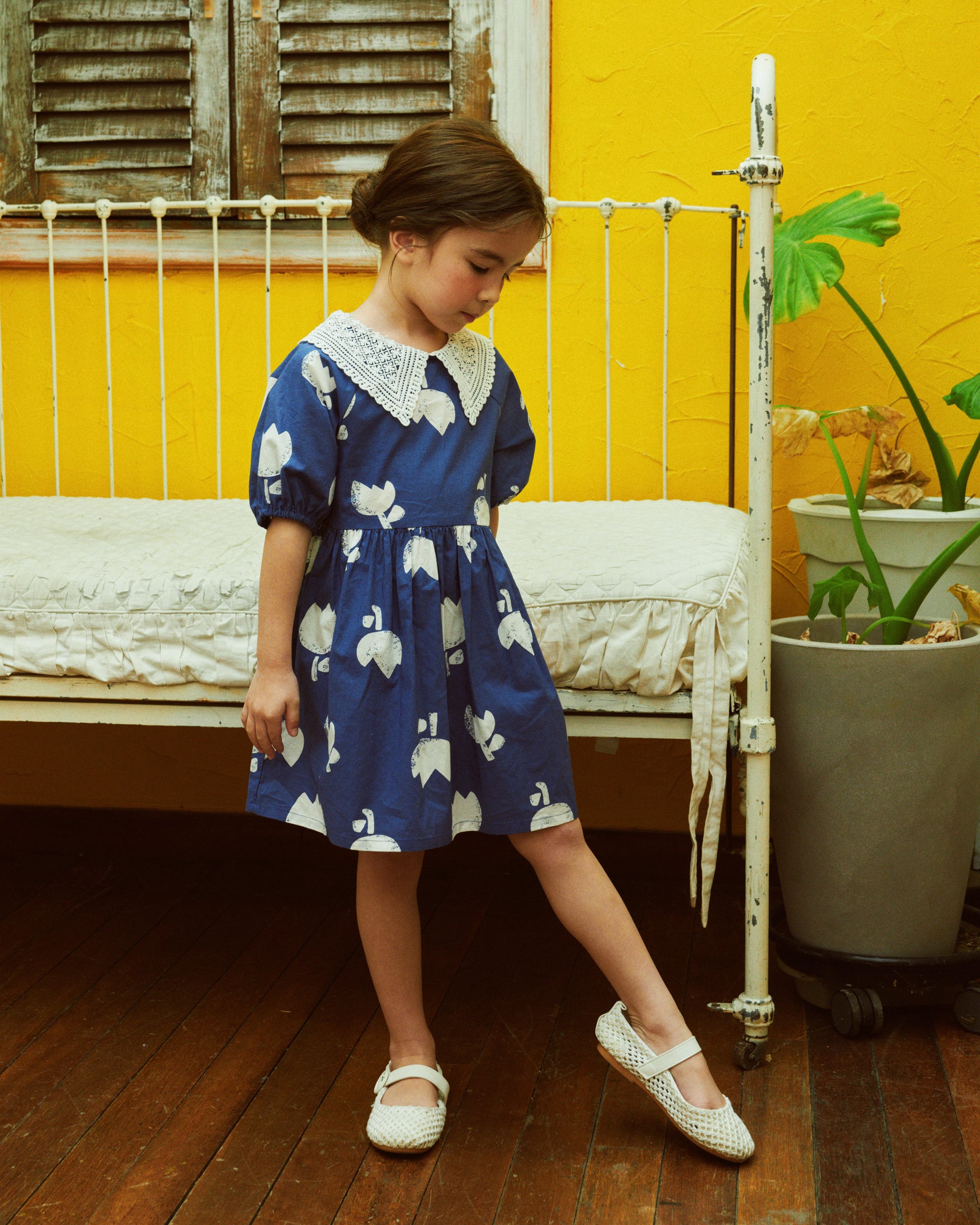 Rosa Lace-Collar Tulip-Print Dress-Dress - Kids-ToTo Heros-