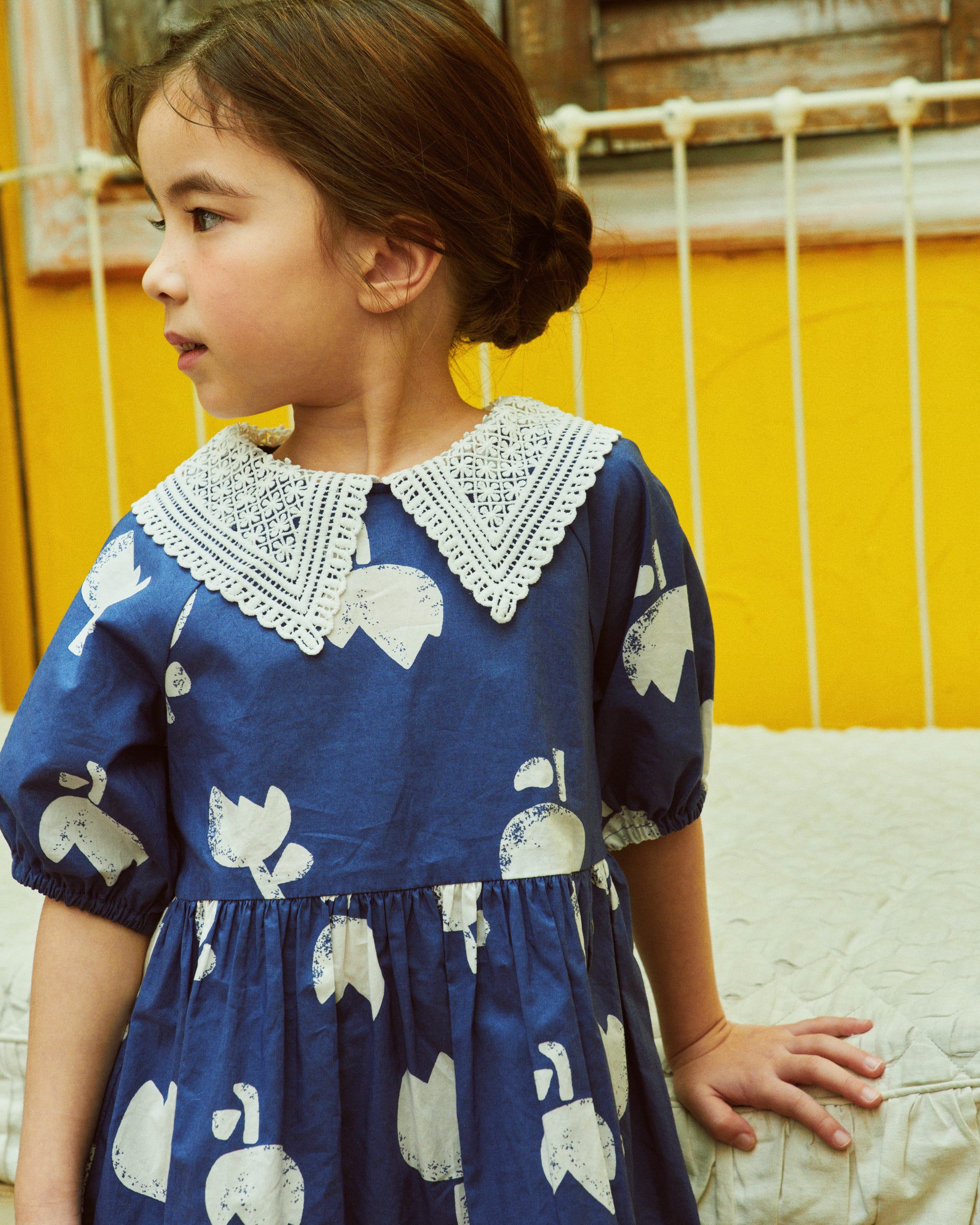 Rosa Lace-Collar Tulip-Print Dress-Dress - Kids-ToTo Heros-