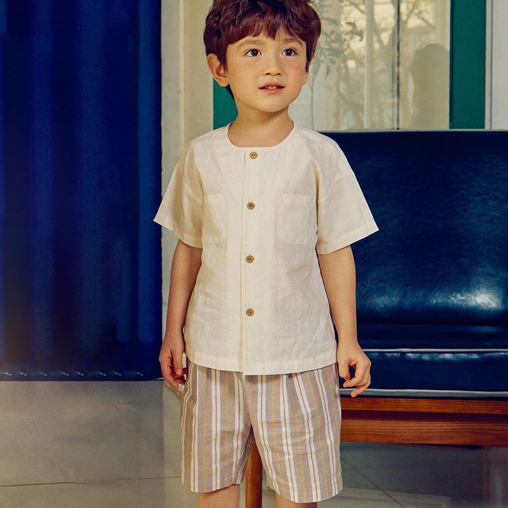 Round Neck Chest Pocket Button Down Shirt-Button Down Shirt - Kids-ToTo Heros-