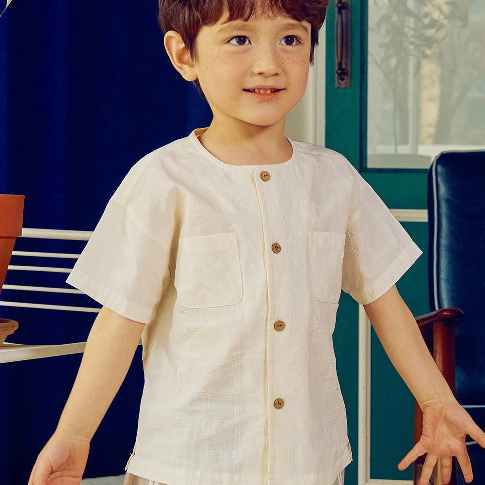 Round Neck Chest Pocket Button Down Shirt-Button Down Shirt - Kids-ToTo Heros-