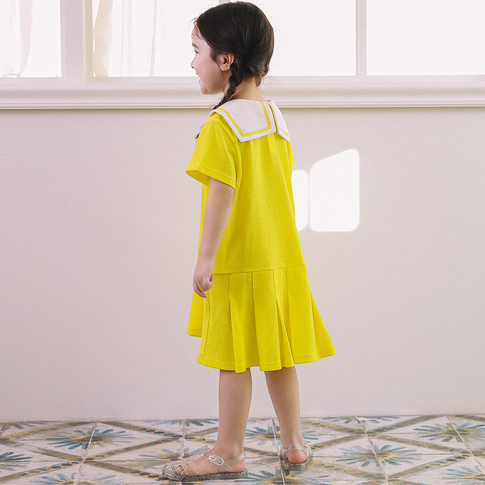 Selena Piqué Pleated Round Collar Polo Dress-Dress - Kids-ToTo Heros-