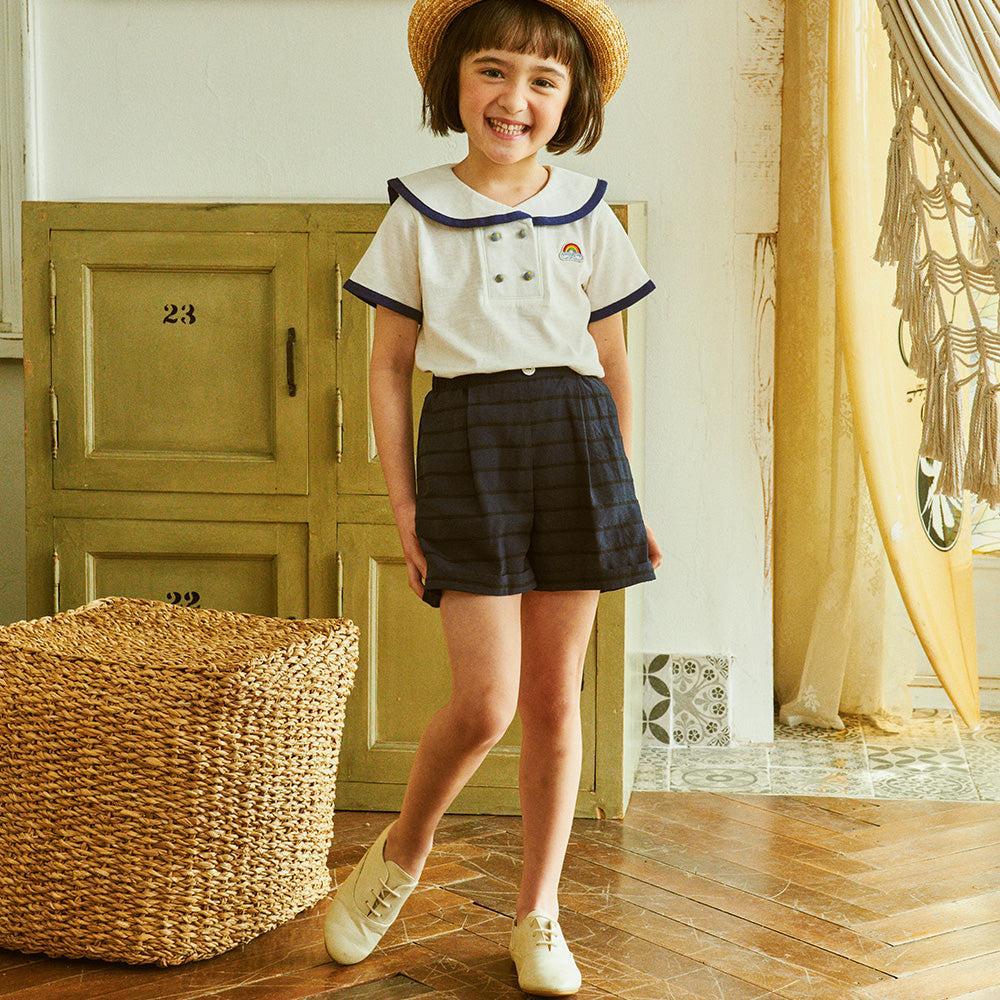 Silky Striped Pleated Pull-On Shorts-Shorts - Kids-ToTo Heros-