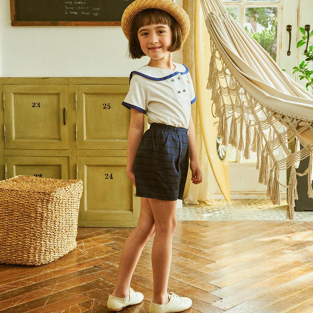 Silky Striped Pleated Pull-On Shorts-Shorts - Kids-ToTo Heros-
