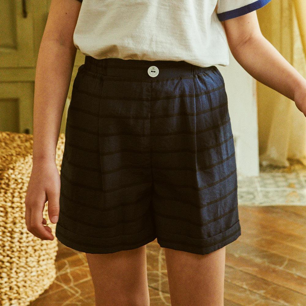 Silky Striped Pleated Pull-On Shorts-Shorts - Kids-ToTo Heros-