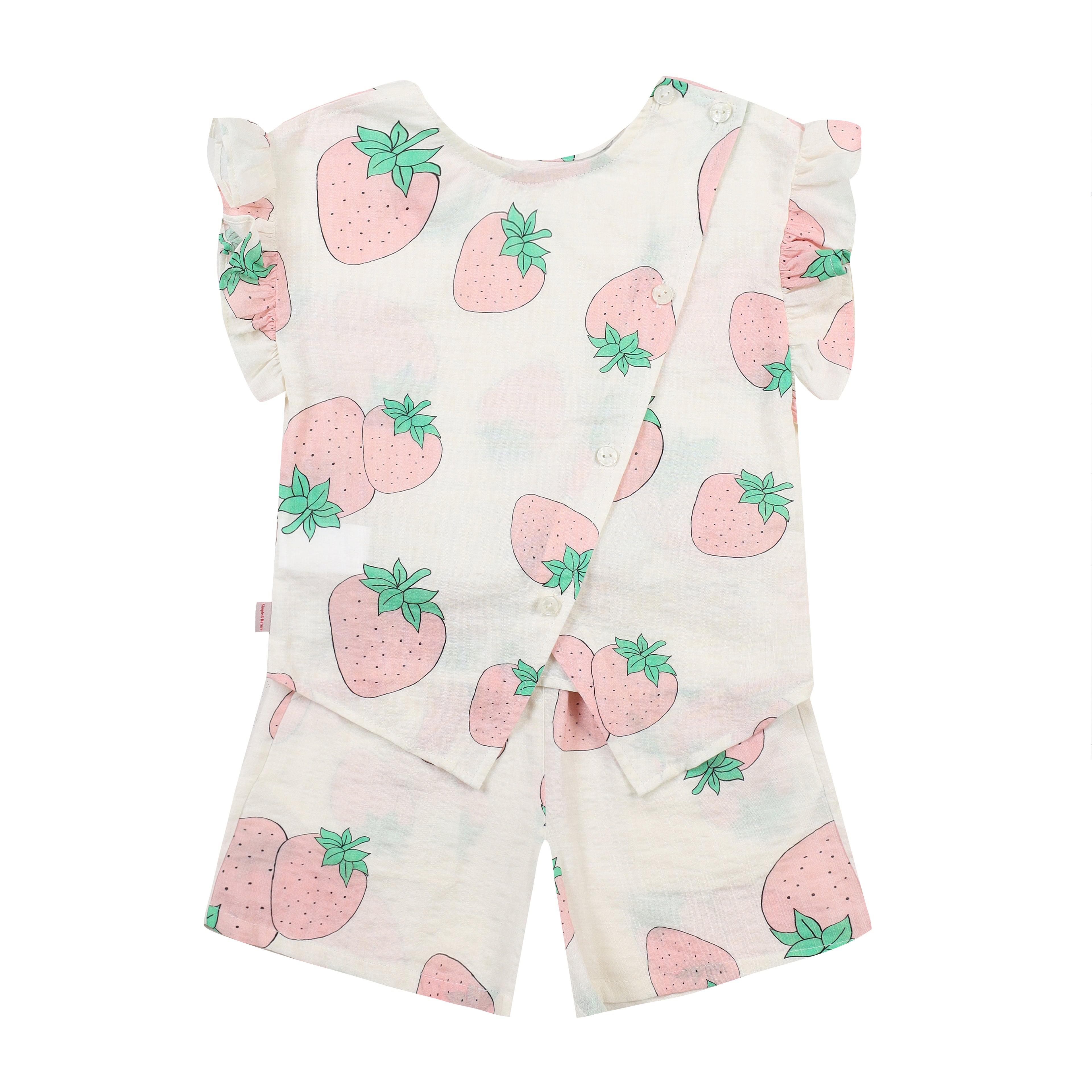 Strawberry Graphic Print Angel Sleeve Top & Shorts Set-Top & Skirt Set - Kids-ToTo Heros-