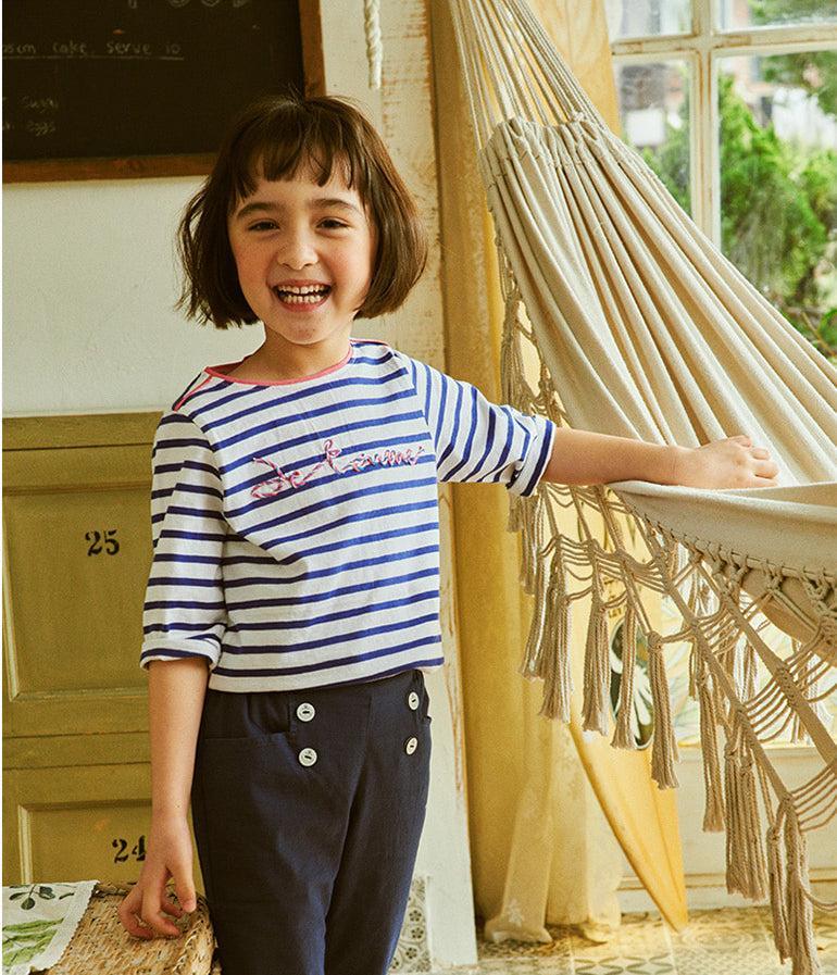 Striped Elbow Sleeve Thread Embellishment T-Shirt-T-Shirt - Kids-ToTo Heros-