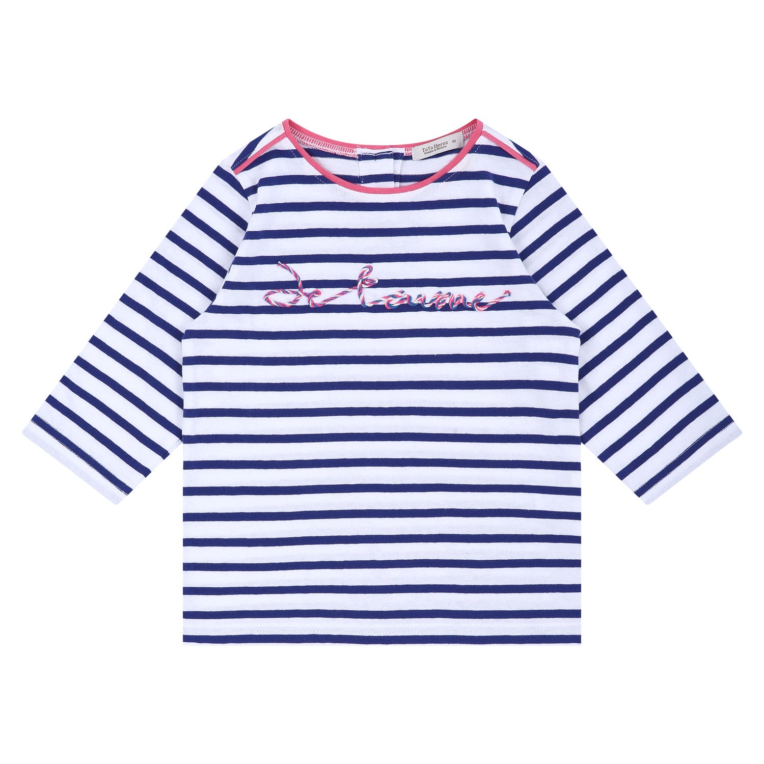 Striped Elbow Sleeve Thread Embellishment T-Shirt-T-Shirt - Kids-ToTo Heros-