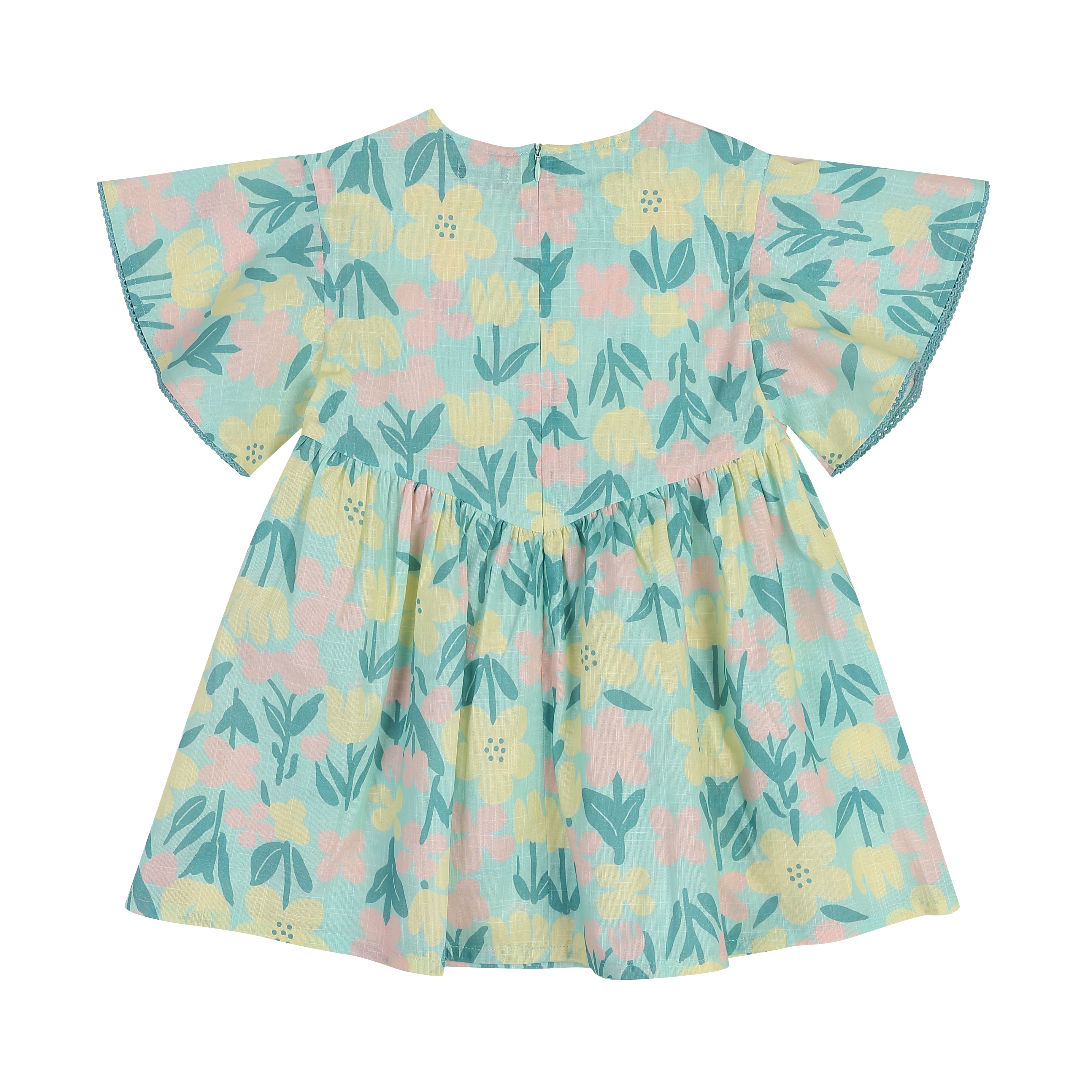 Summer Flower Round Neck Floral Graphic Print Angel Sleeve Dress-Dress - Kids-ToTo Heros-