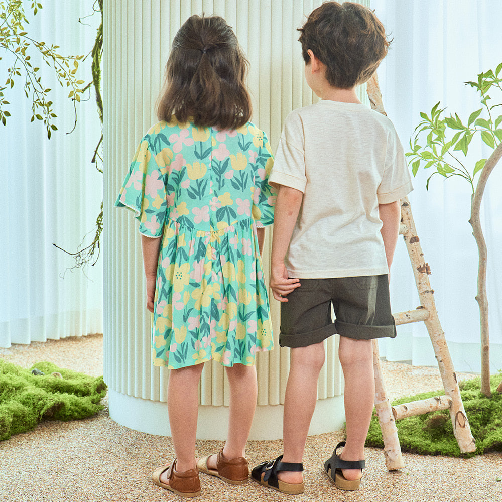 Summer Flower Round Neck Floral Graphic Print Angel Sleeve Dress-Dress - Kids-ToTo Heros-